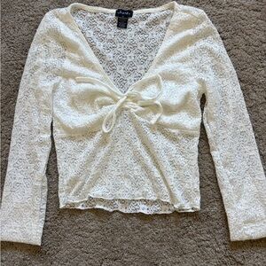 Justify White Lace Tie-Front Long Sleeve Top